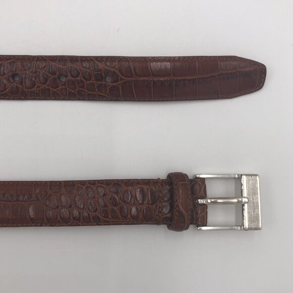 LAUREN Ralph Lauren Cognac Brown Croc-Embossed Leather Belt with Silver Buckle S - Picture 3 of 8